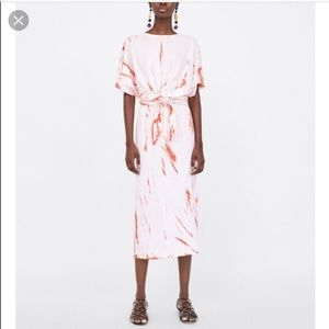 Zara long cotton dress with knot detail